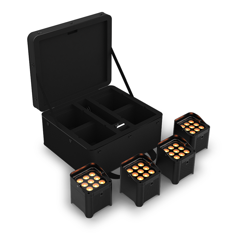 Chauvet DJ FREEDOMPARQ9X4 | Freedom Par Q9 X4 True Wireless RGBA LED PAR Kit with Carrying Bag, Remote, and Multi-Charger (4-Pack)