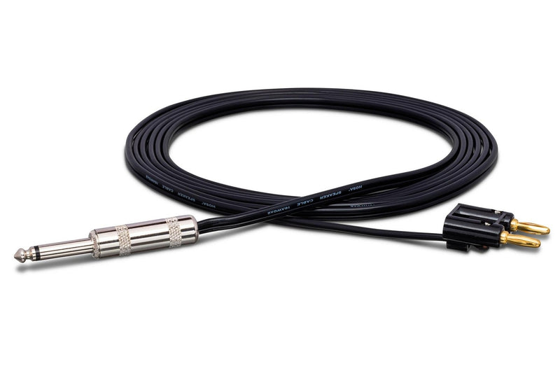 Hosa SKZ-6100BN | Speaker Cable, Hosa 1/4 in TS to Dual Banana, Black Zip, 100 ft